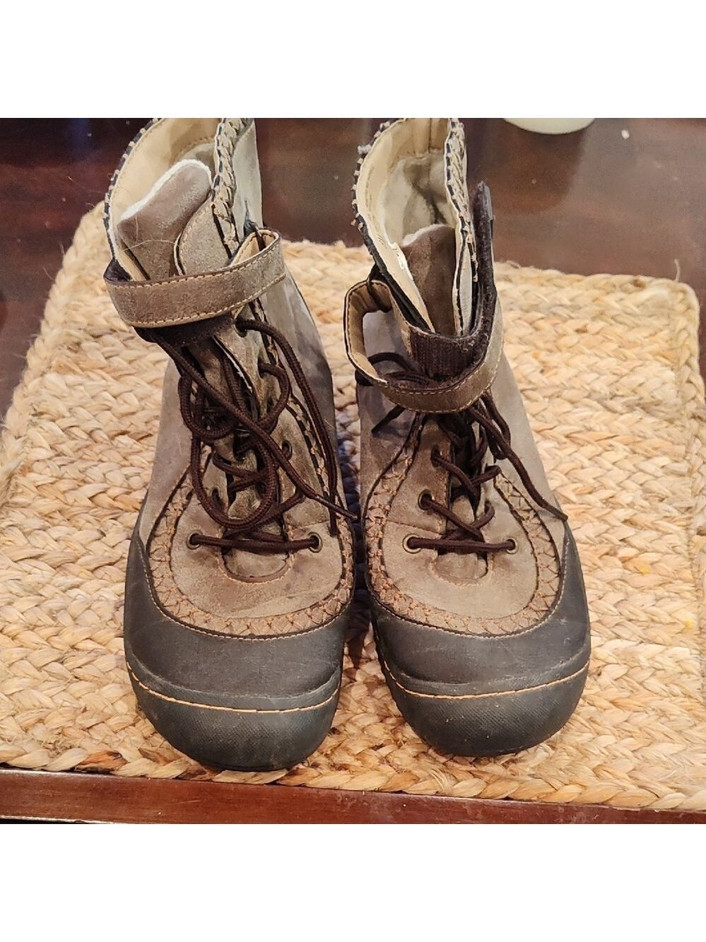 J-41 Gray and Brown Combat Moto Boots with Rugged Design